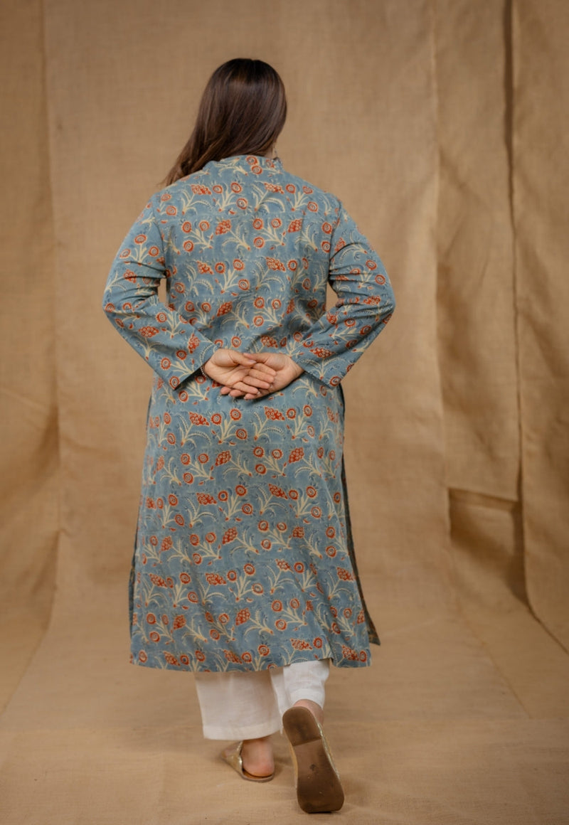 Azha Blue Ajrakh Cotton Straight Kurta