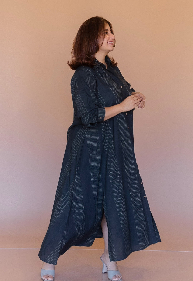 Trusha Green Dabu Cotton A Line Dress