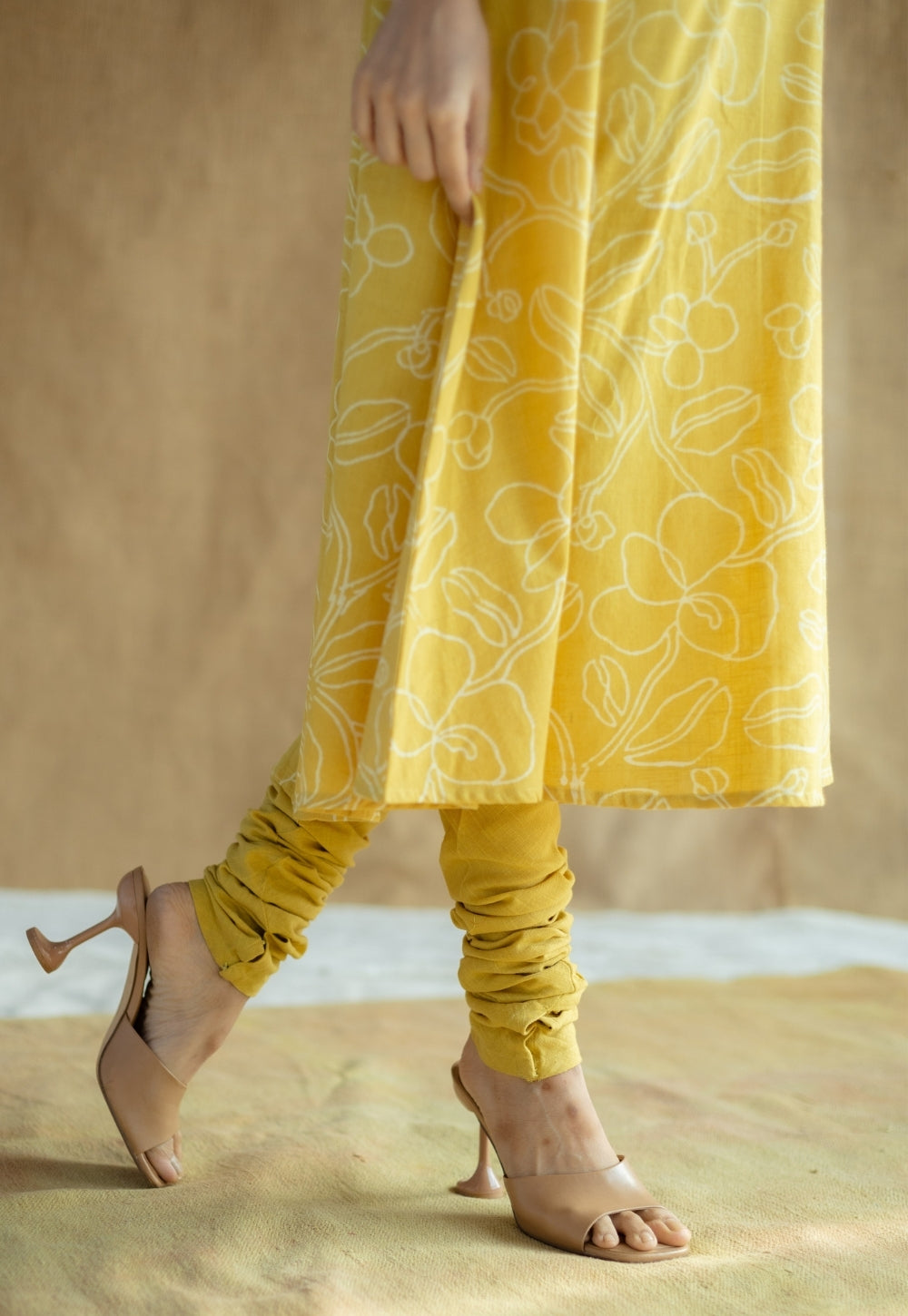 Miral Mustard Solid Slub Cotton Churidar