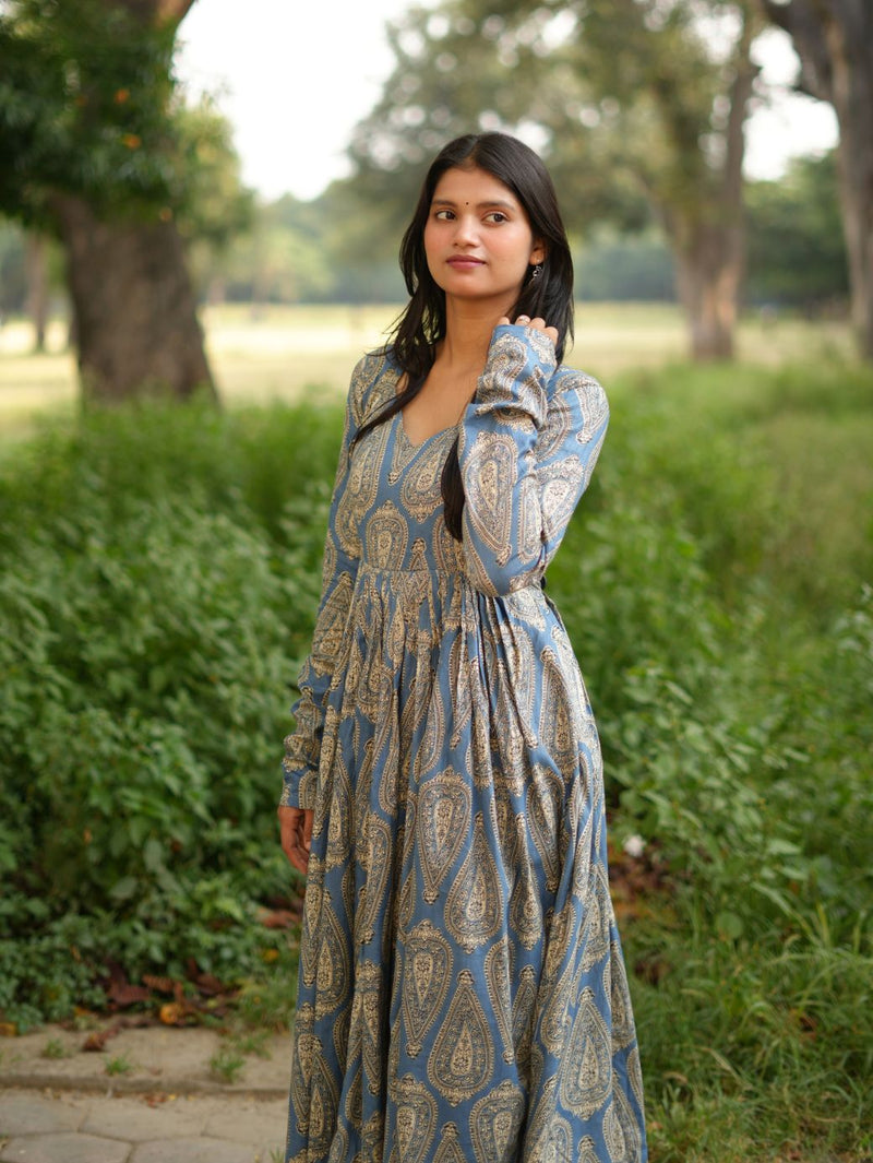 Blue Paisley Flared Kameez