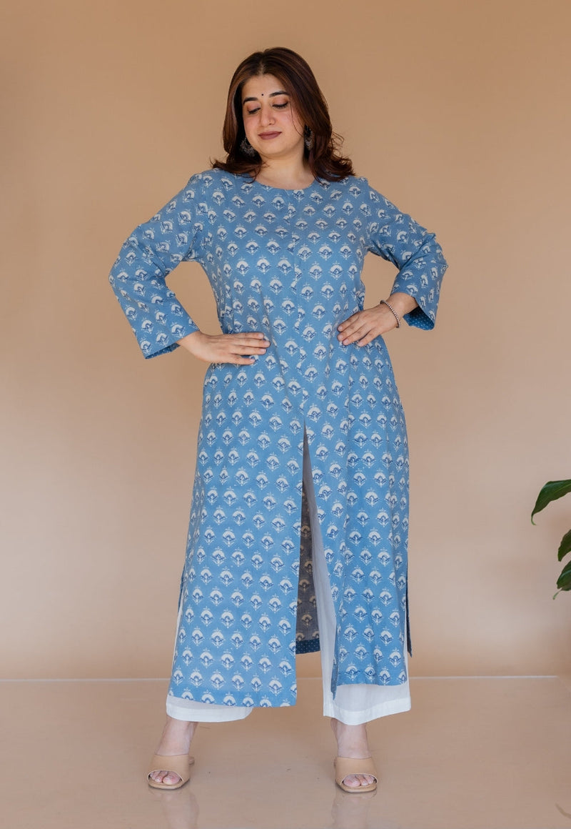 Zyra Blue Ajrakh Cotton A Line Kurta