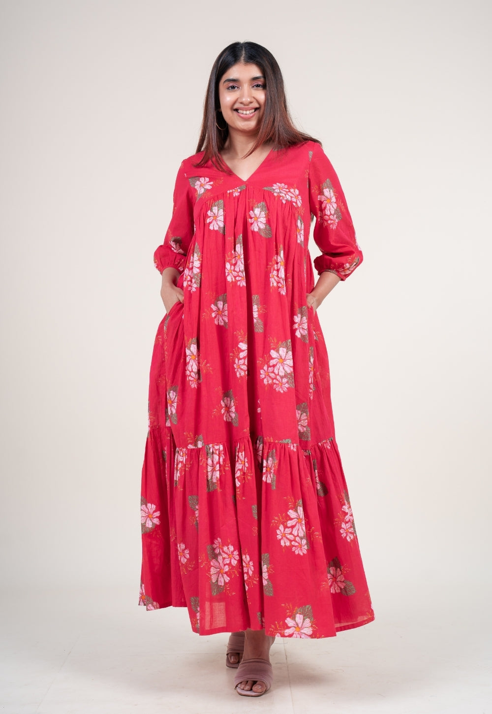 Diksha Hot Pink Printed Mul A Line Dress