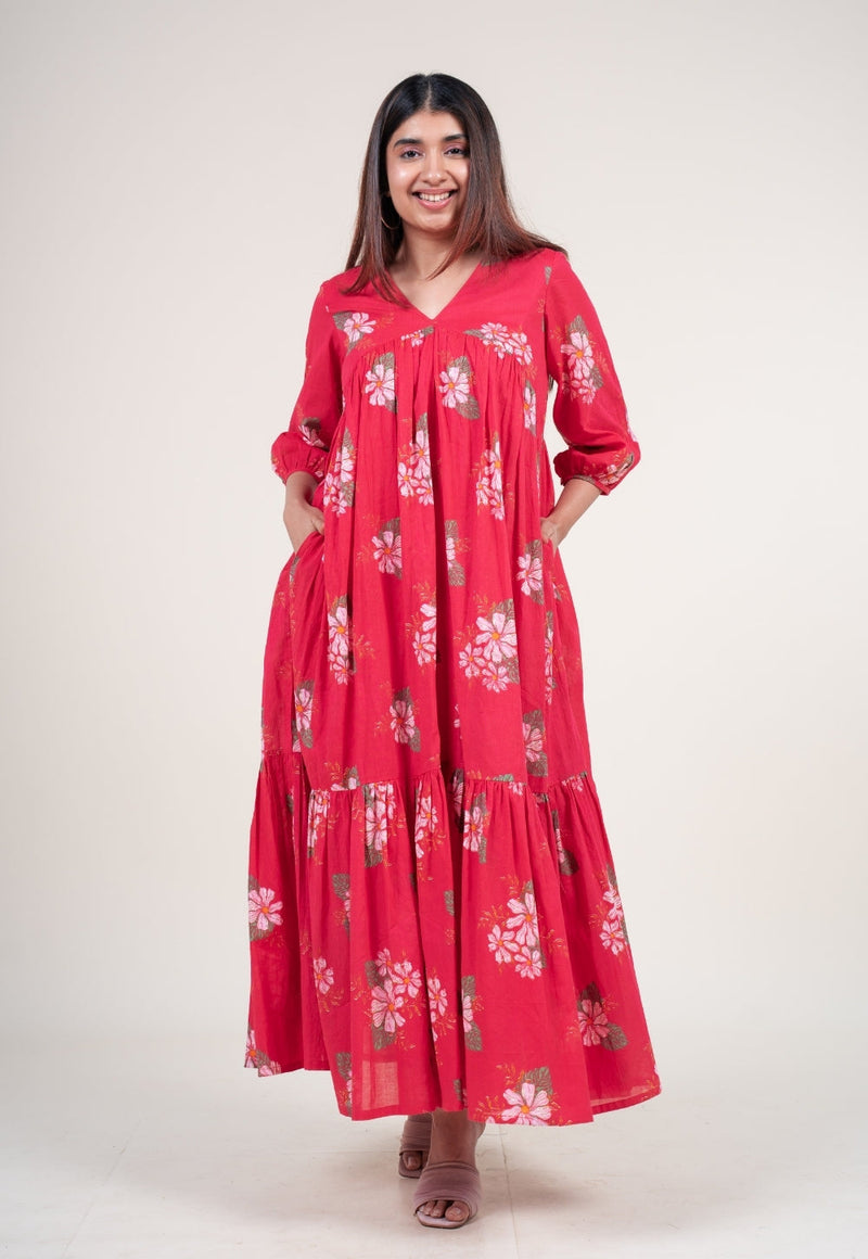 Diksha Hot Pink Printed Mul A Line Dress