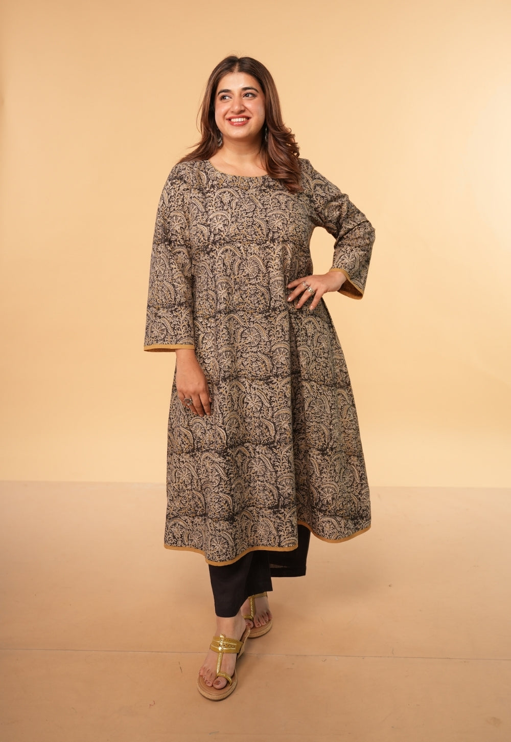 Nazia Black Kalamkari Cotton A Line Kurta