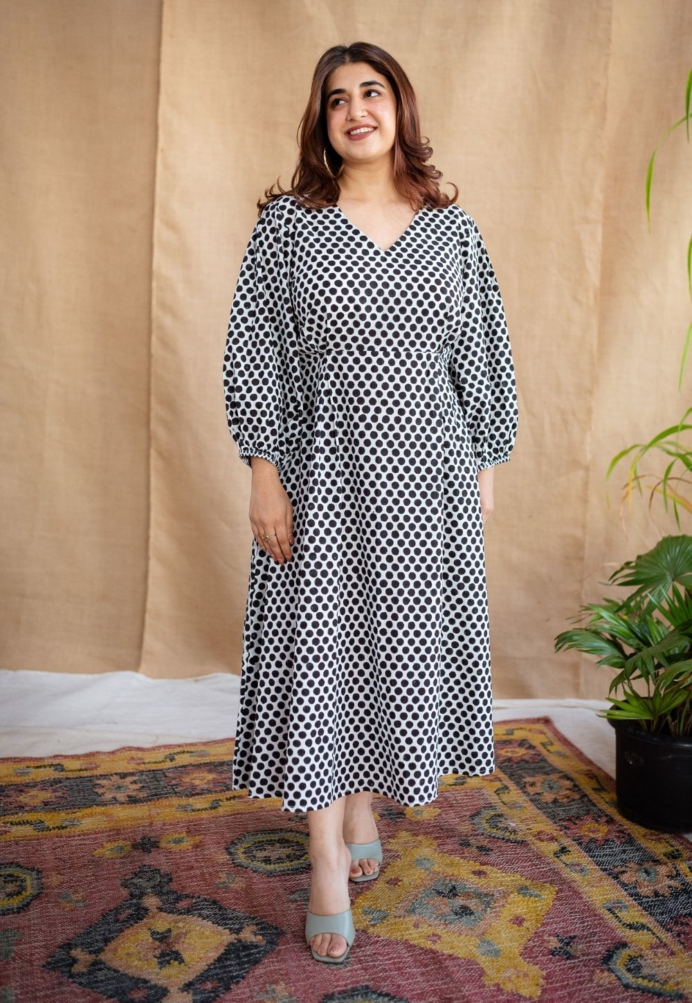 Rahima Black Hand Block Print Cotton A Line Dress