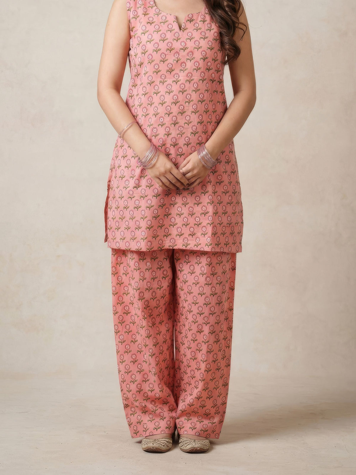 Pink Lily Cotton Handblock Farshi Salwar Set for Women