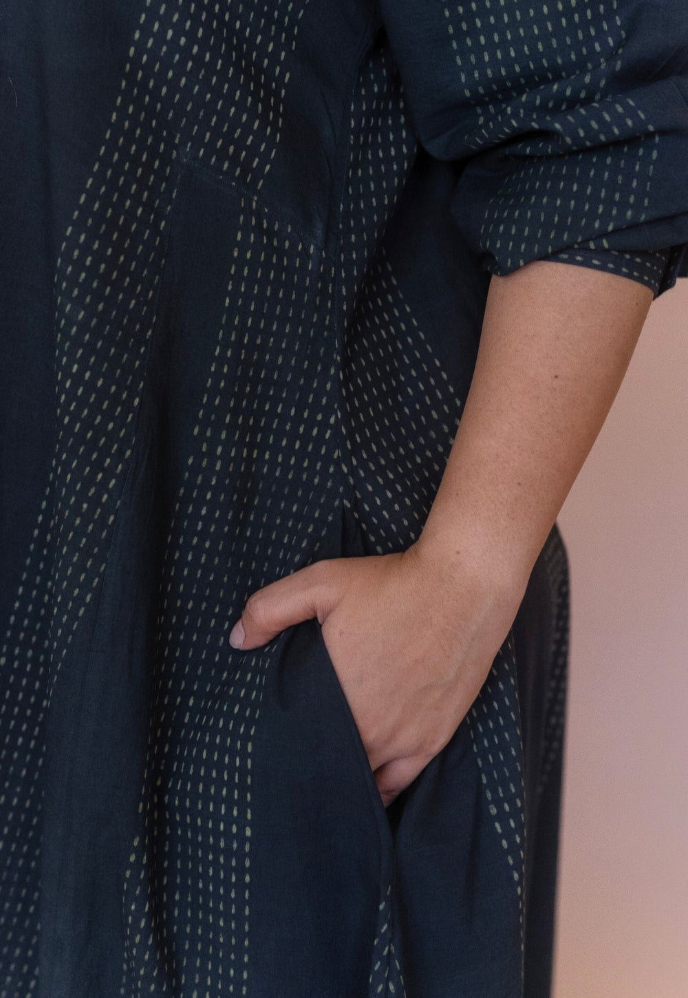 Trusha Green Dabu Cotton A Line Dress