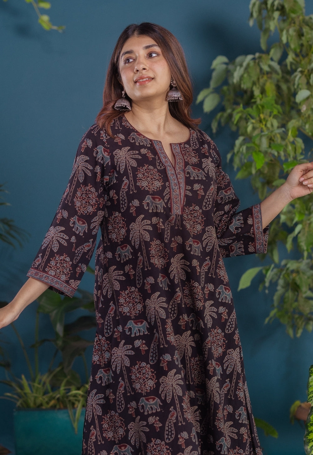 Ireen Black Ajrakh Cotton A Line Kurta