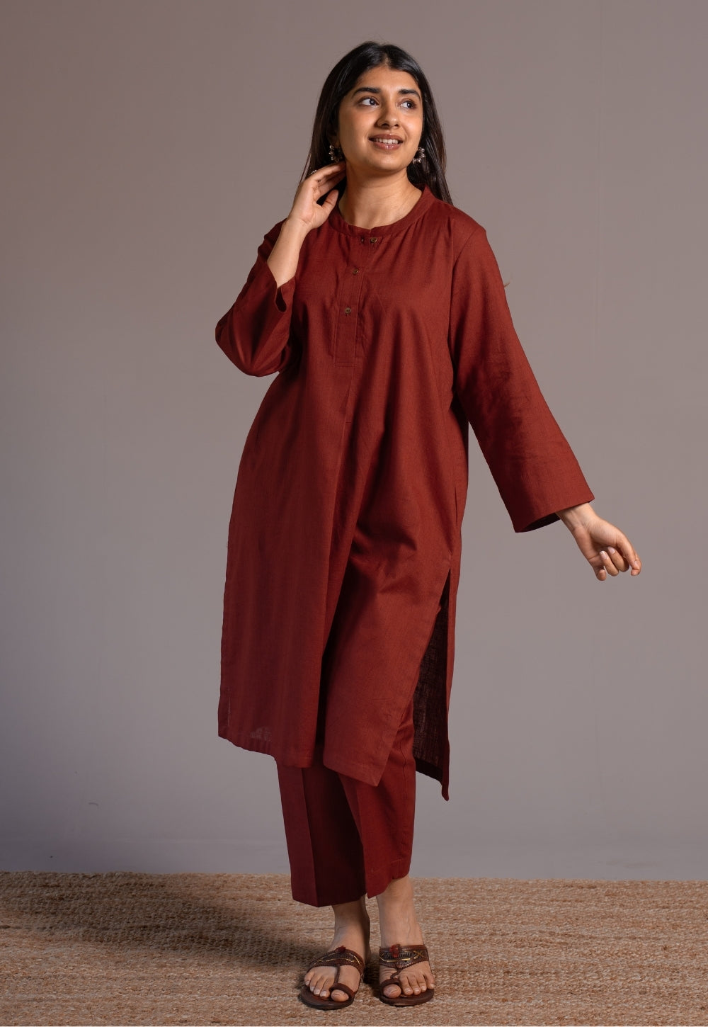 Madder Solid Slub Cotton Straight Co-Ord Set- DyeVerse