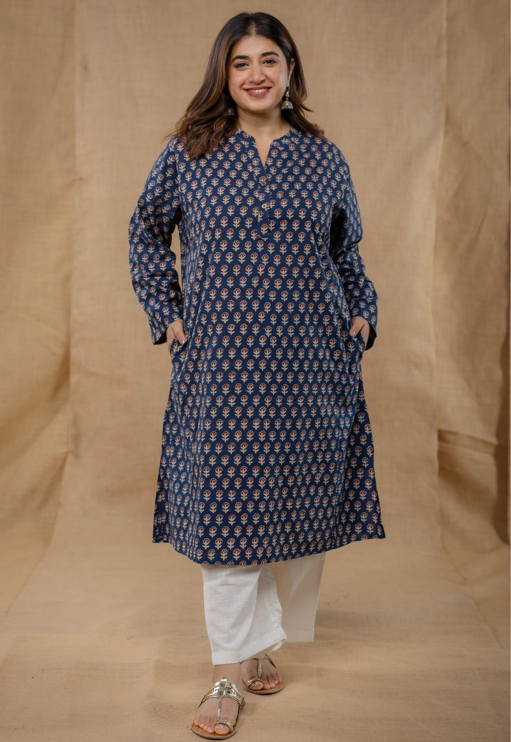 Riddhi Blue Ajrakh Cotton Straight Kurta