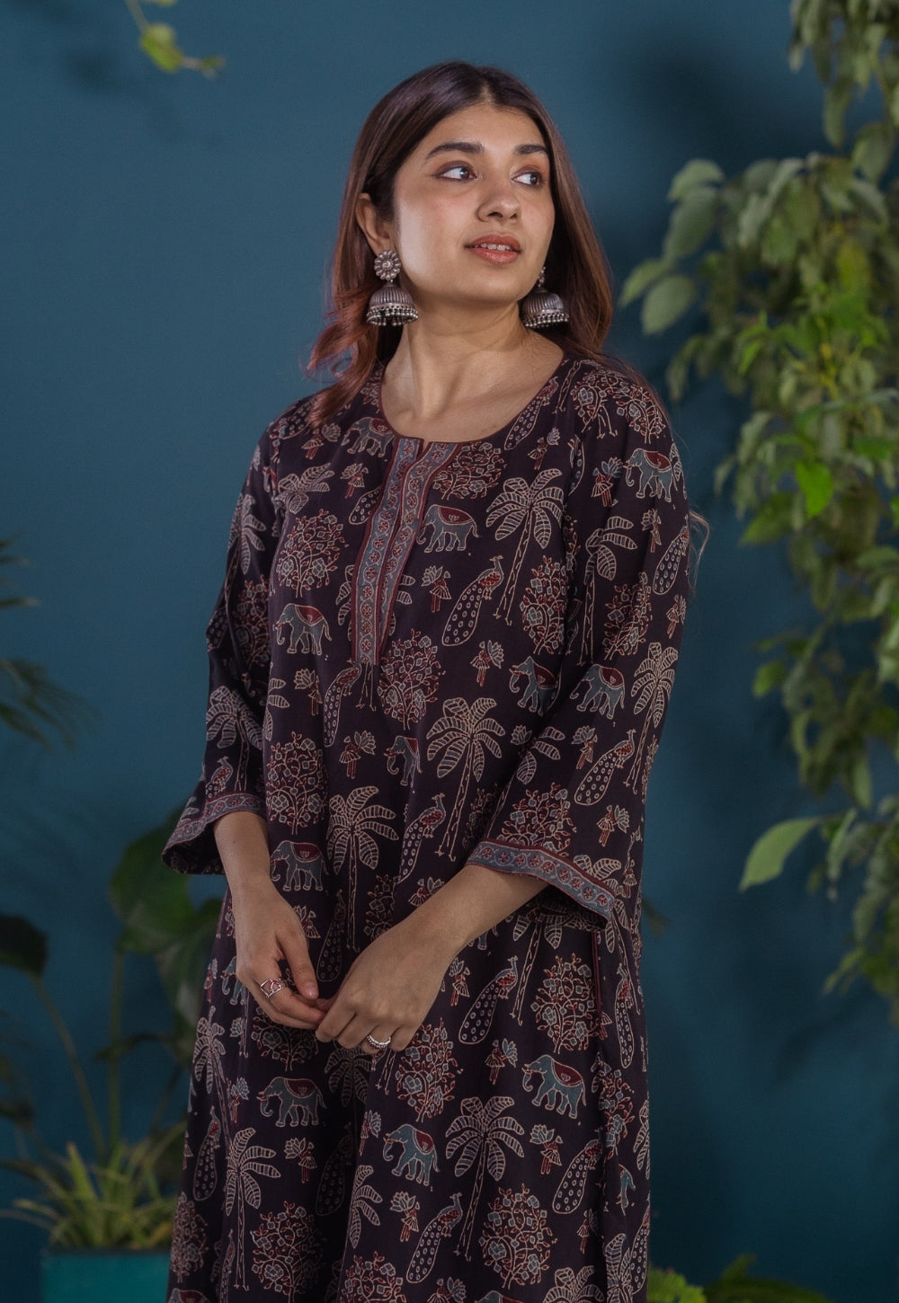 Ireen Black Ajrakh Cotton A Line Kurta