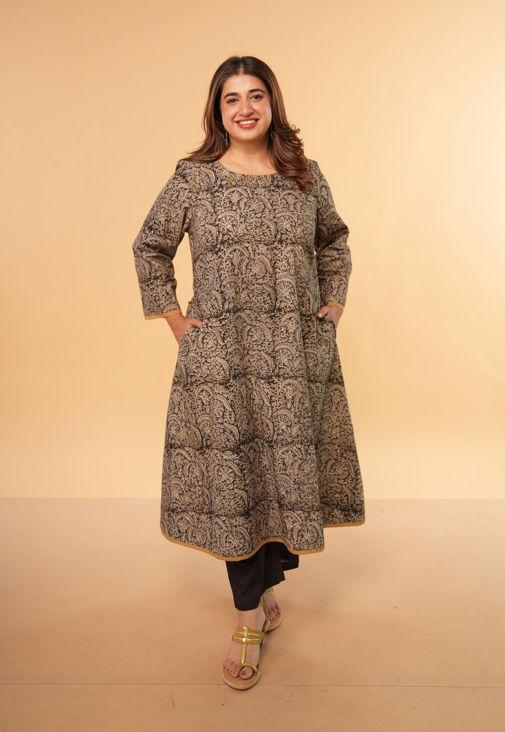 Nazia Black Kalamkari Cotton A Line Kurta
