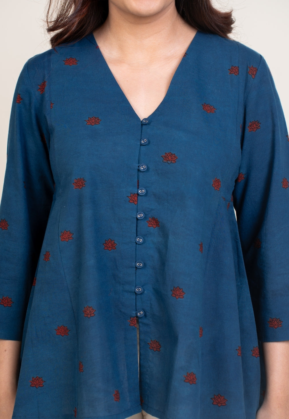 Yuvika Blue Ajrakh Cotton A Line Short Top