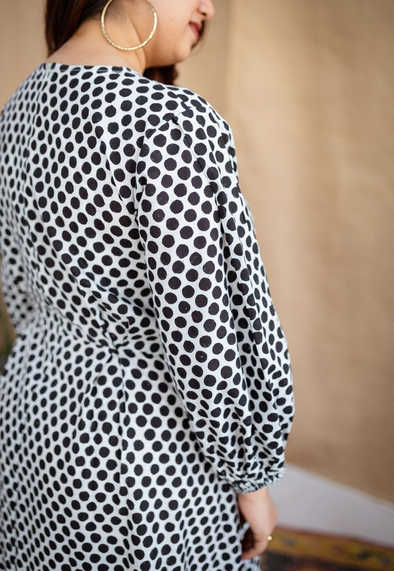 Rahima Black Hand Block Print Cotton A Line Dress