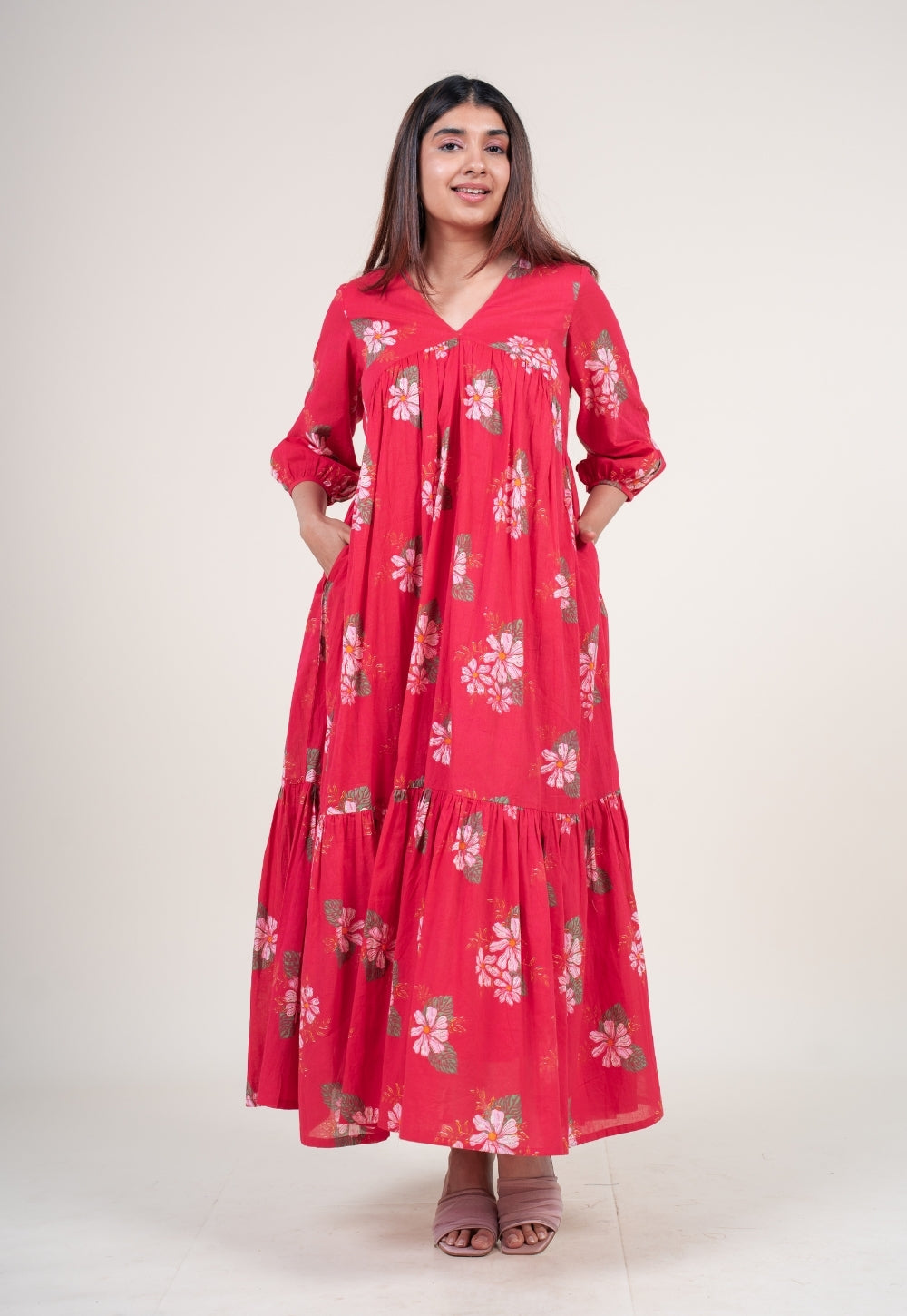 Diksha Hot Pink Printed Mul A Line Dress