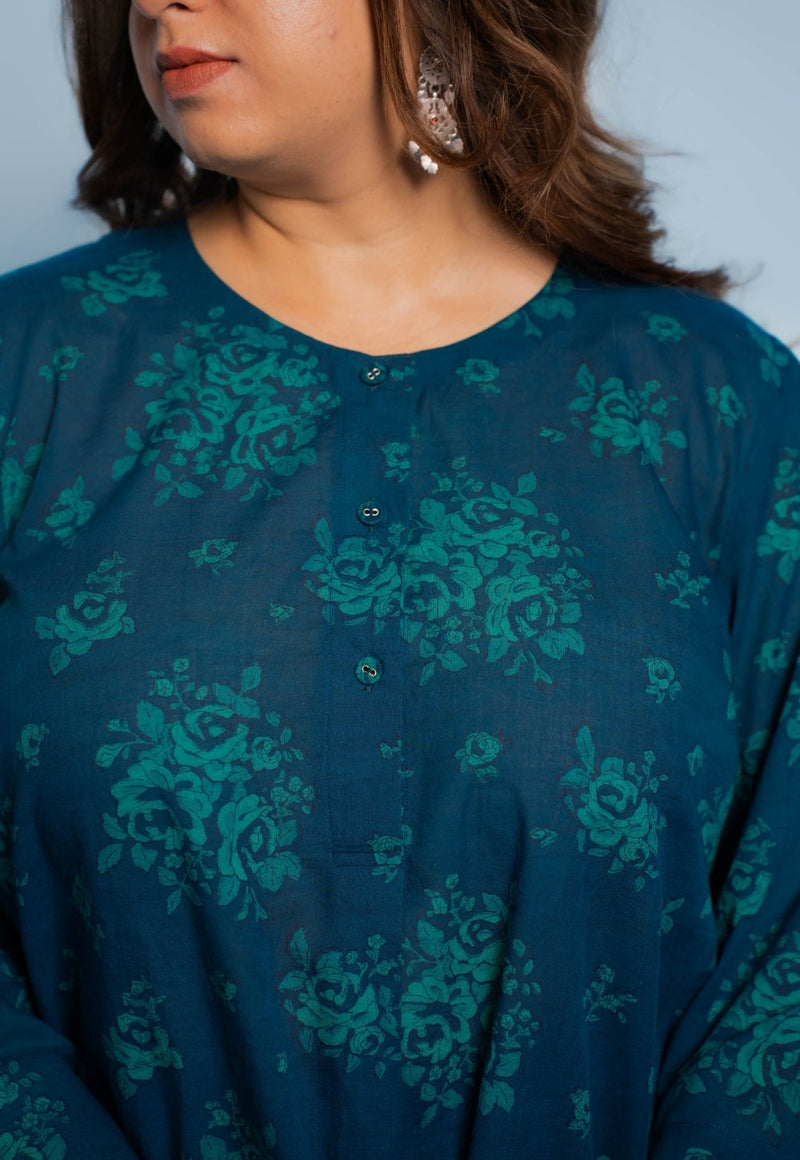 Harshi Blue Dabu Mul Cotton Straight Co-Ord Set