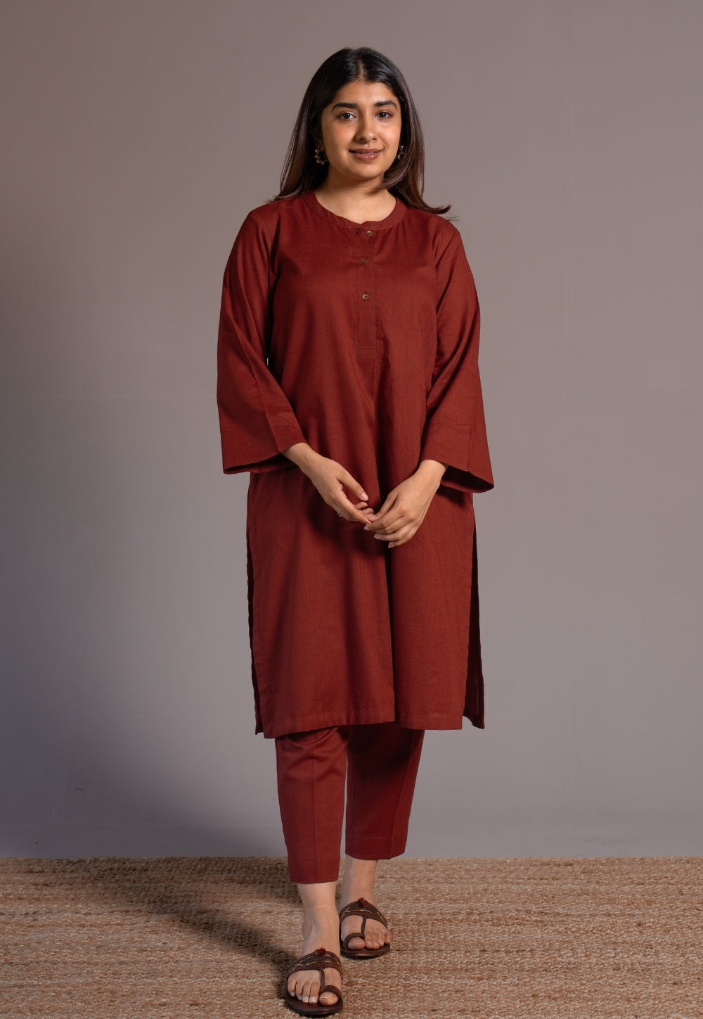 Madder Solid Slub Cotton Straight Co-Ord Set- DyeVerse