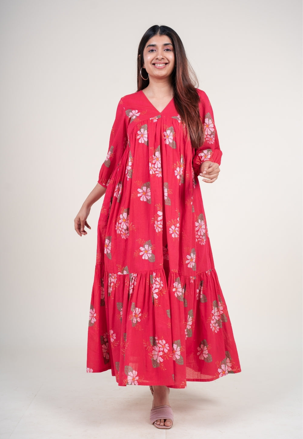 Diksha Hot Pink Printed Mul A Line Dress