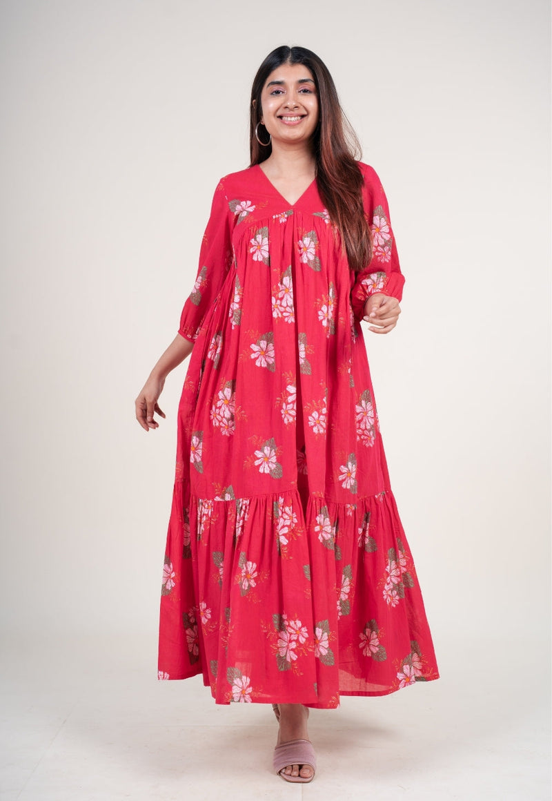 Diksha Hot Pink Printed Mul A Line Dress