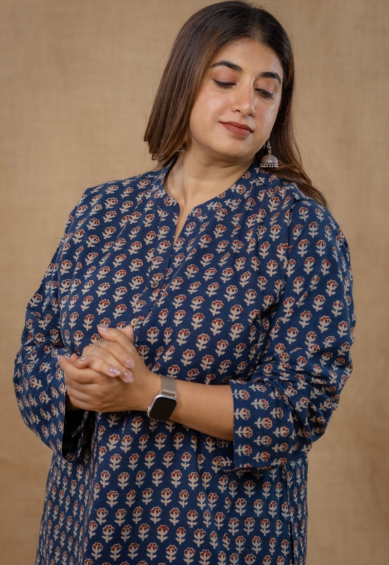 Riddhi Blue Ajrakh Cotton Straight Kurta