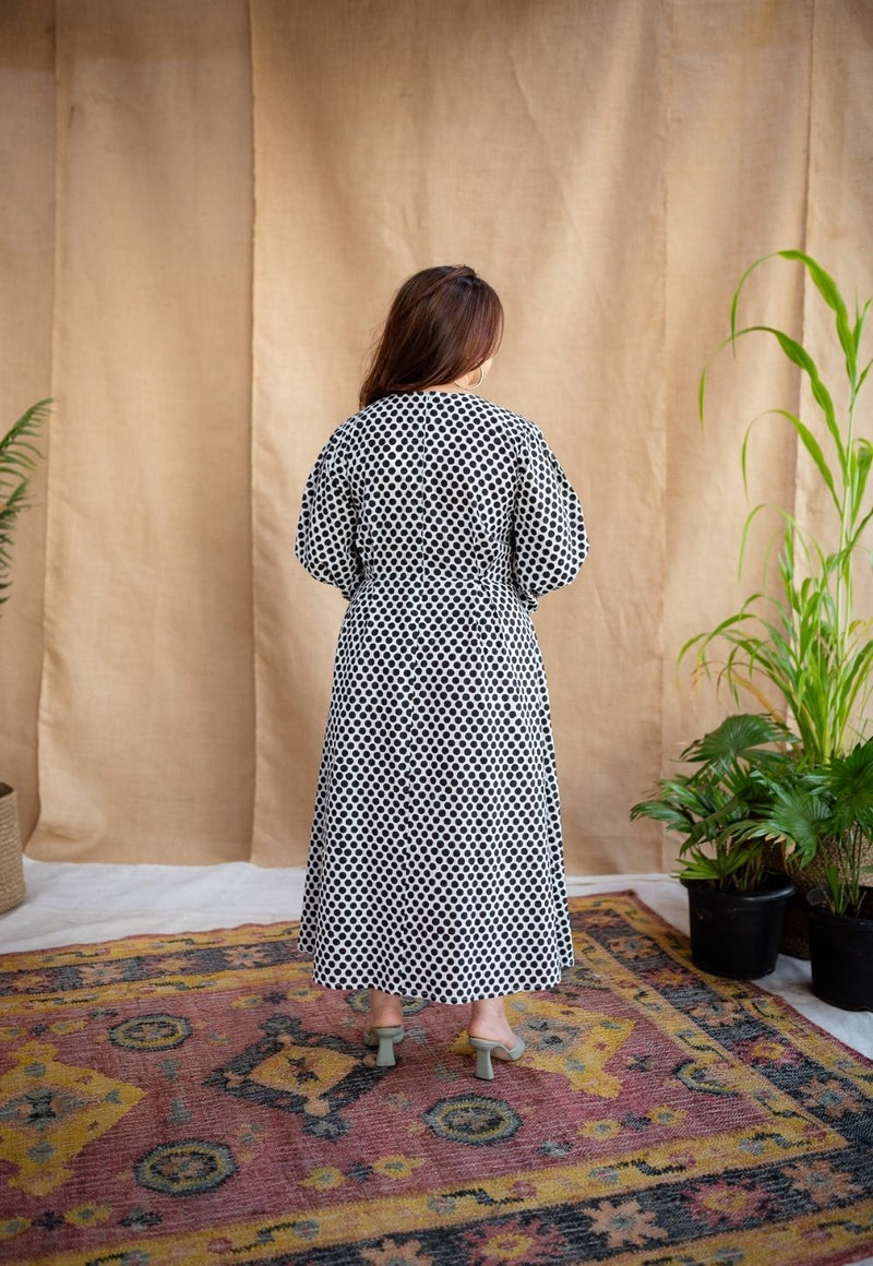 Rahima Black Hand Block Print Cotton A Line Dress