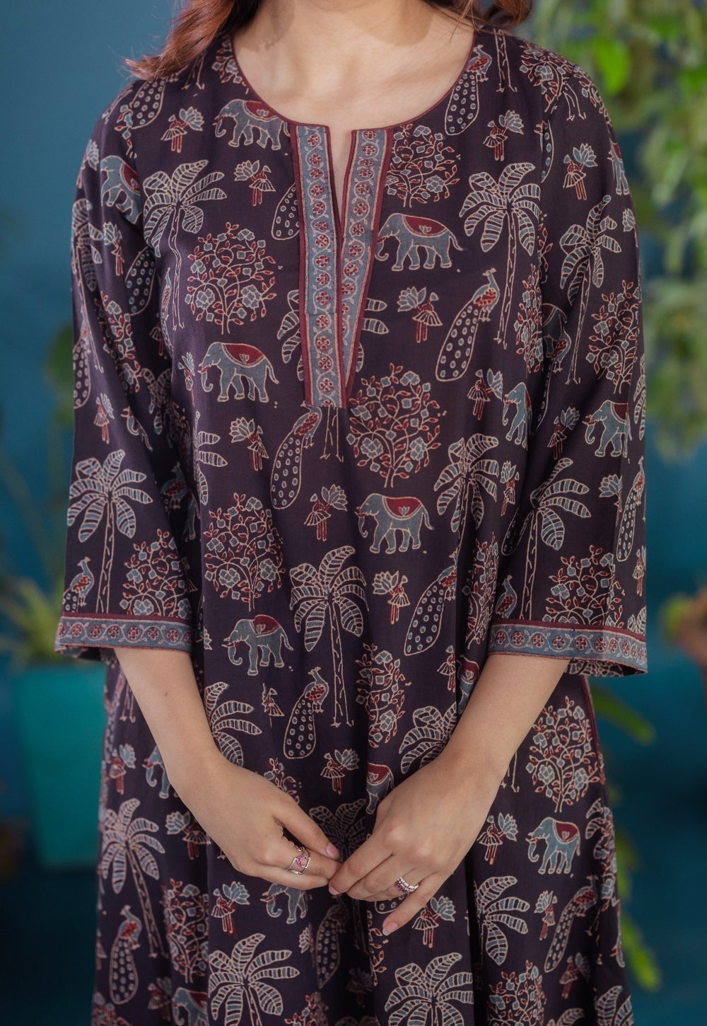 Ireen Black Ajrakh Cotton A Line Kurta