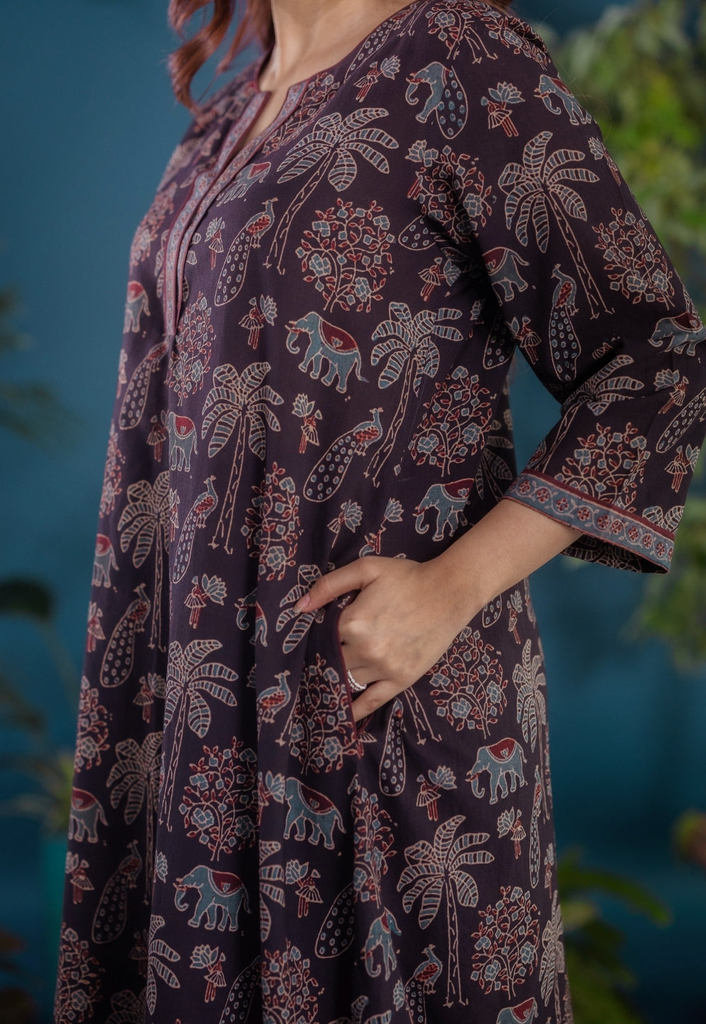 Ireen Black Ajrakh Cotton A Line Kurta