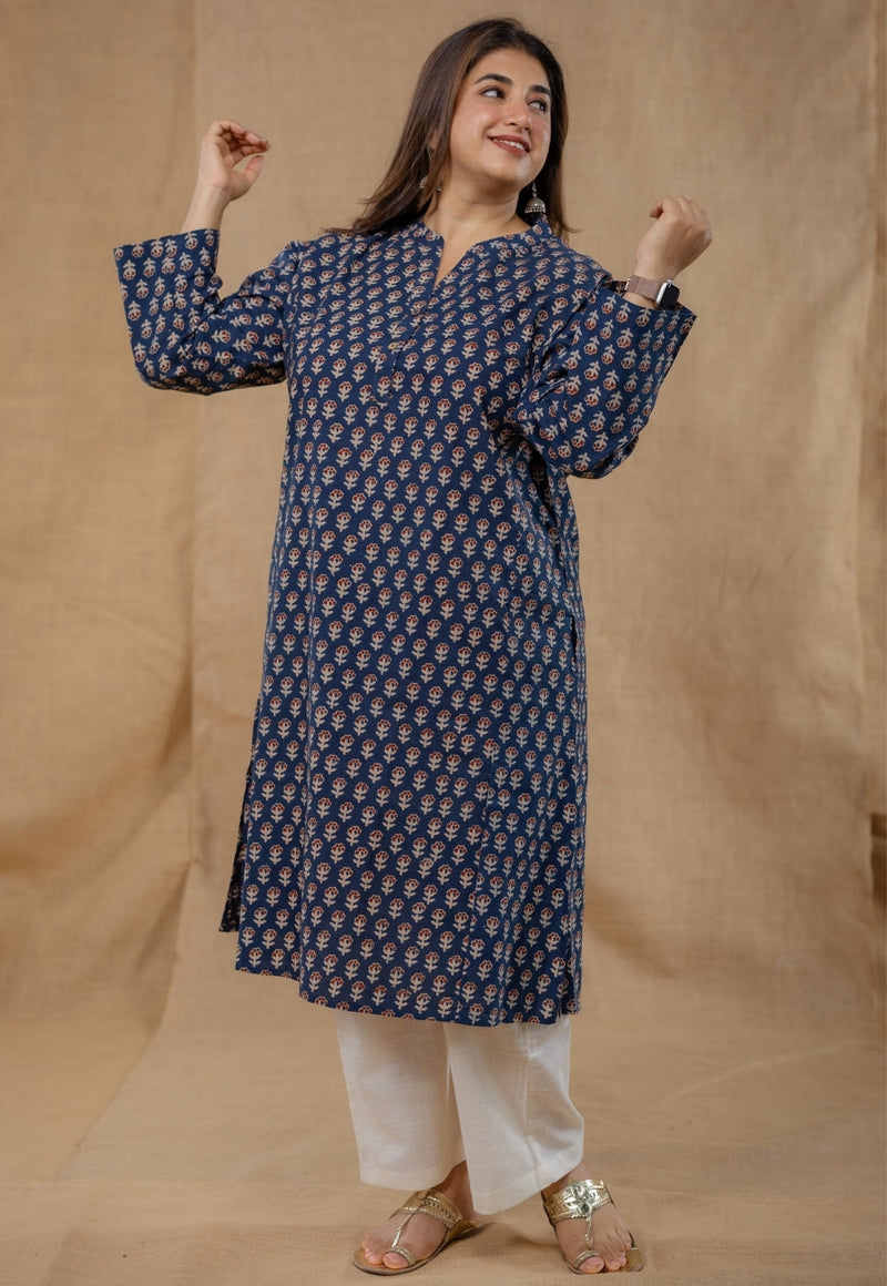Riddhi Blue Ajrakh Cotton Straight Kurta