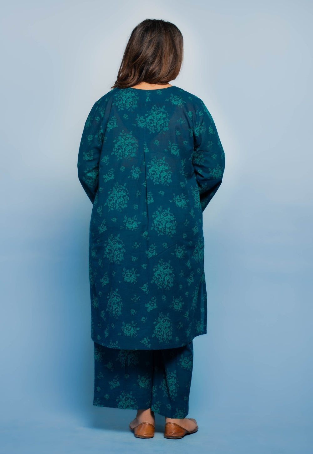 Harshi Blue Dabu Mul Cotton Straight Co-Ord Set