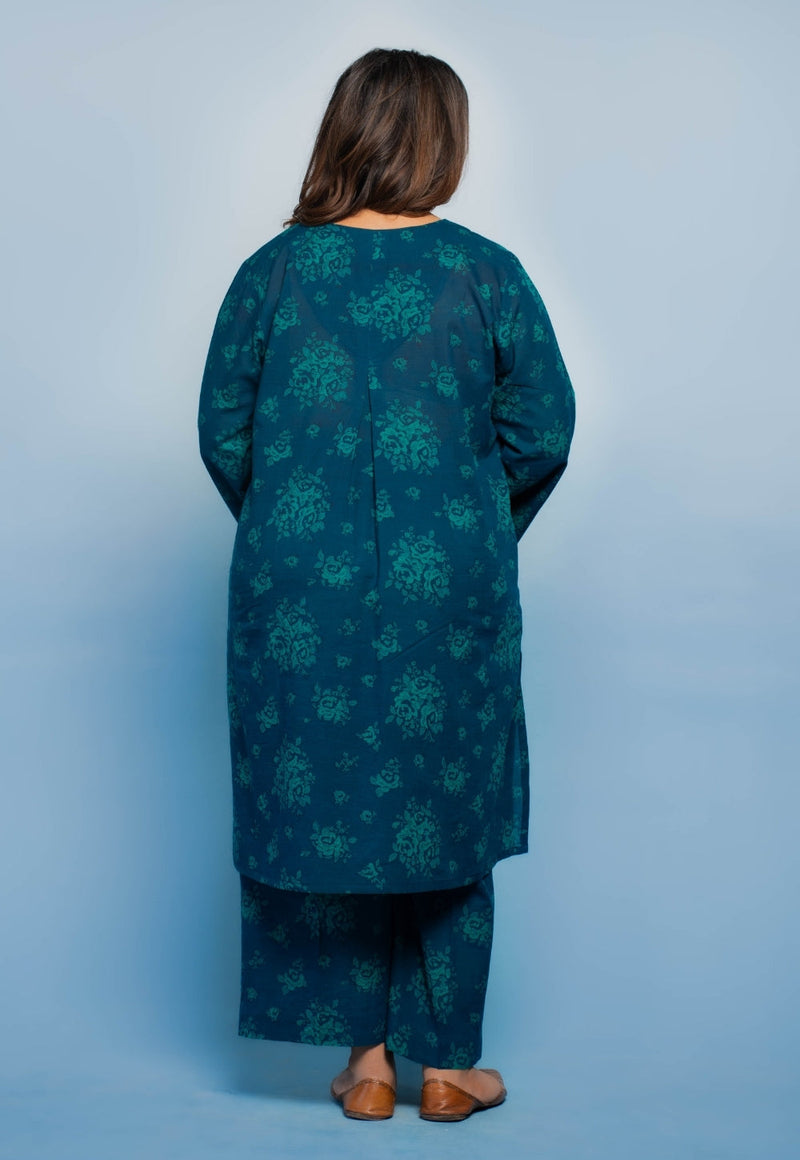 Harshi Blue Dabu Mul Cotton Straight Co-Ord Set