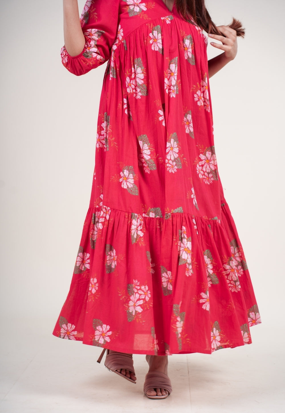 Diksha Hot Pink Printed Mul A Line Dress