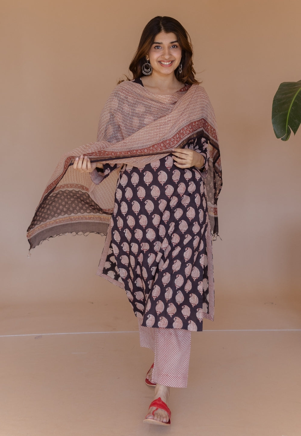 Aarushi Black Bagru Cotton Straight Kurta