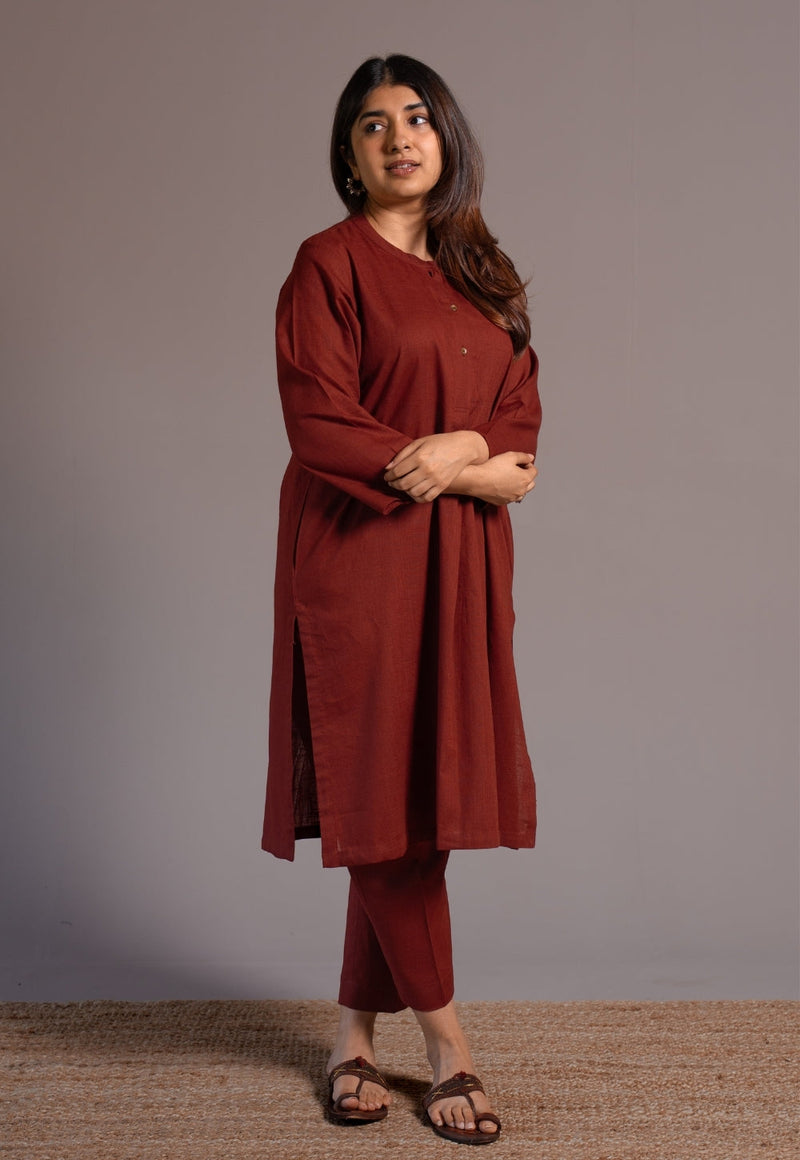 Madder Solid Slub Cotton Straight Co-Ord Set- DyeVerse