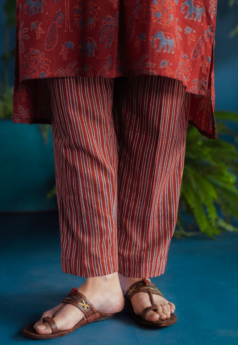 Prita Red Stripes Ajrakh Cotton Narrow Pant