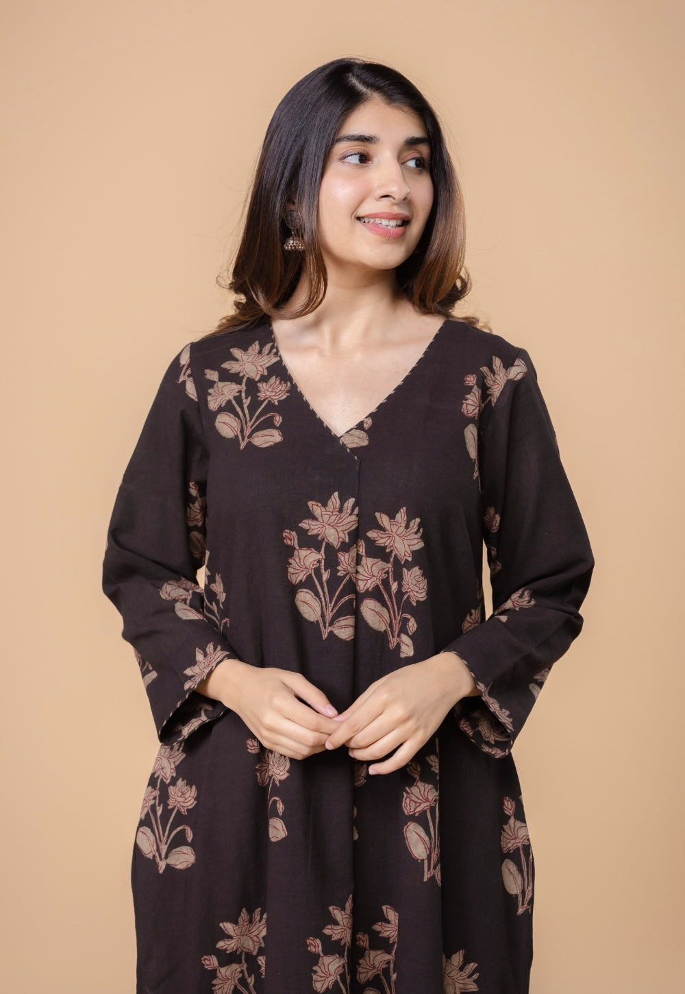 Megha Brown Dabu Slub Cotton Straight Kurta
