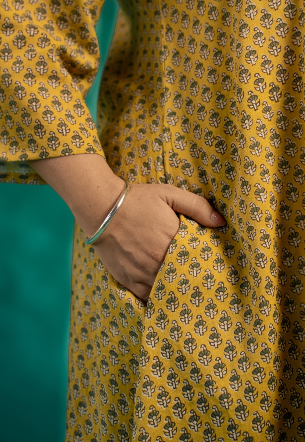 Azira Yellow Bagru Cotton A Line Kurta
