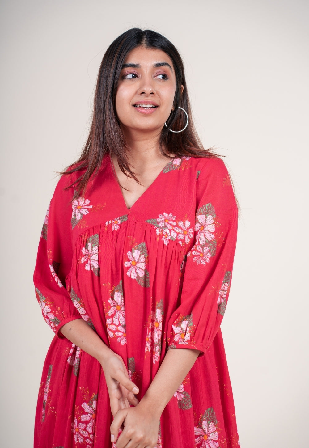 Diksha Hot Pink Printed Mul A Line Dress