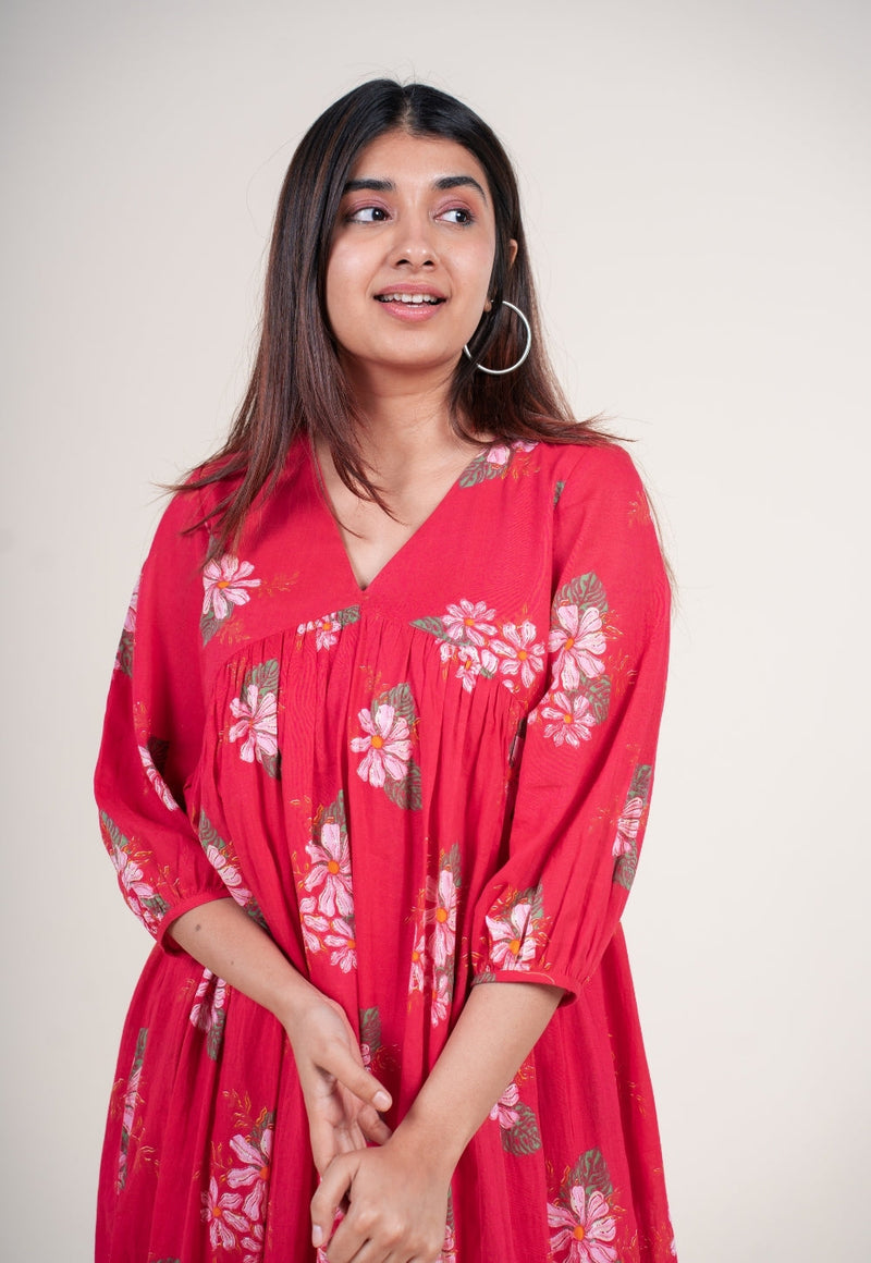 Diksha Hot Pink Printed Mul A Line Dress