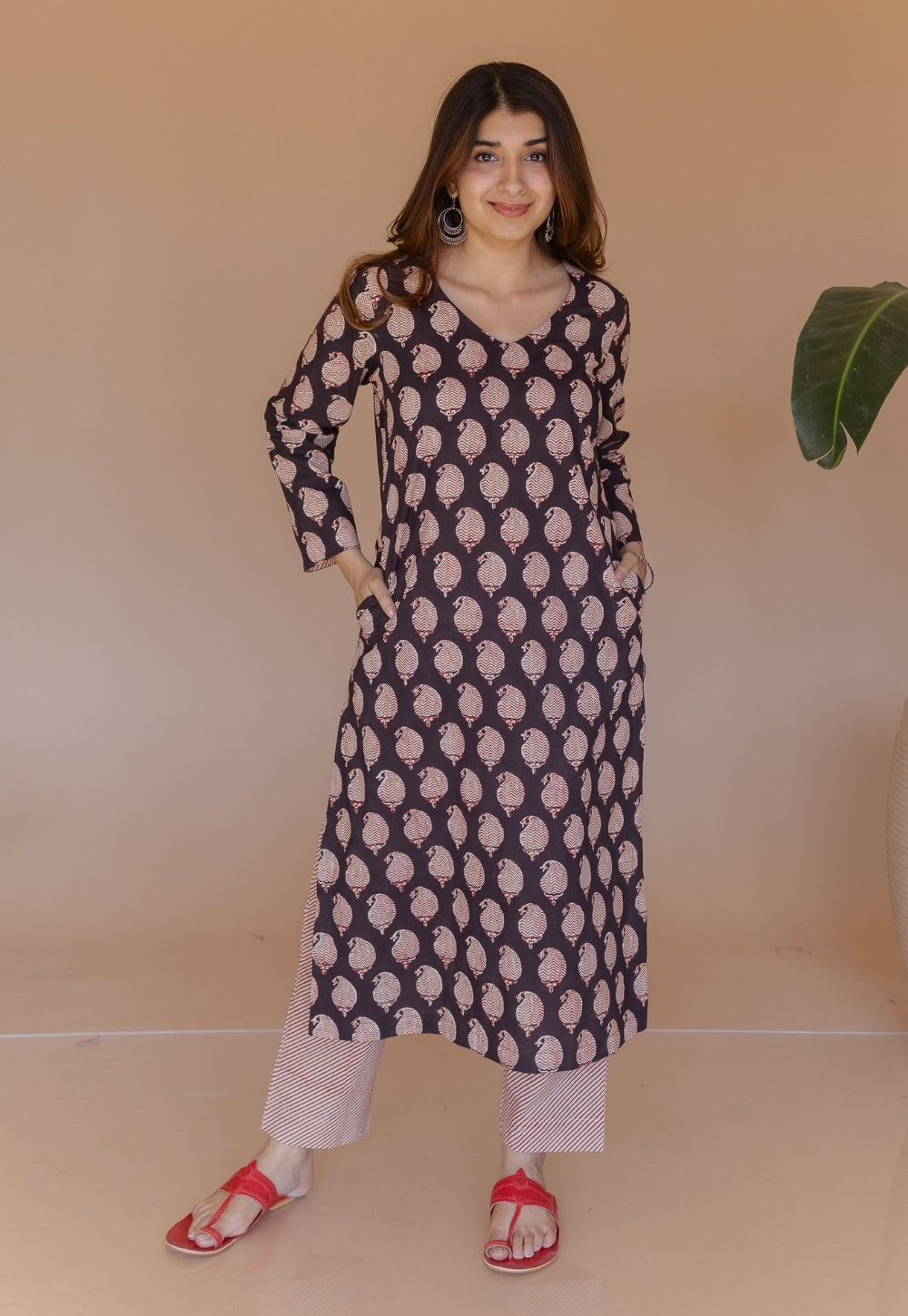 Aarushi Black Bagru Cotton Straight Kurta
