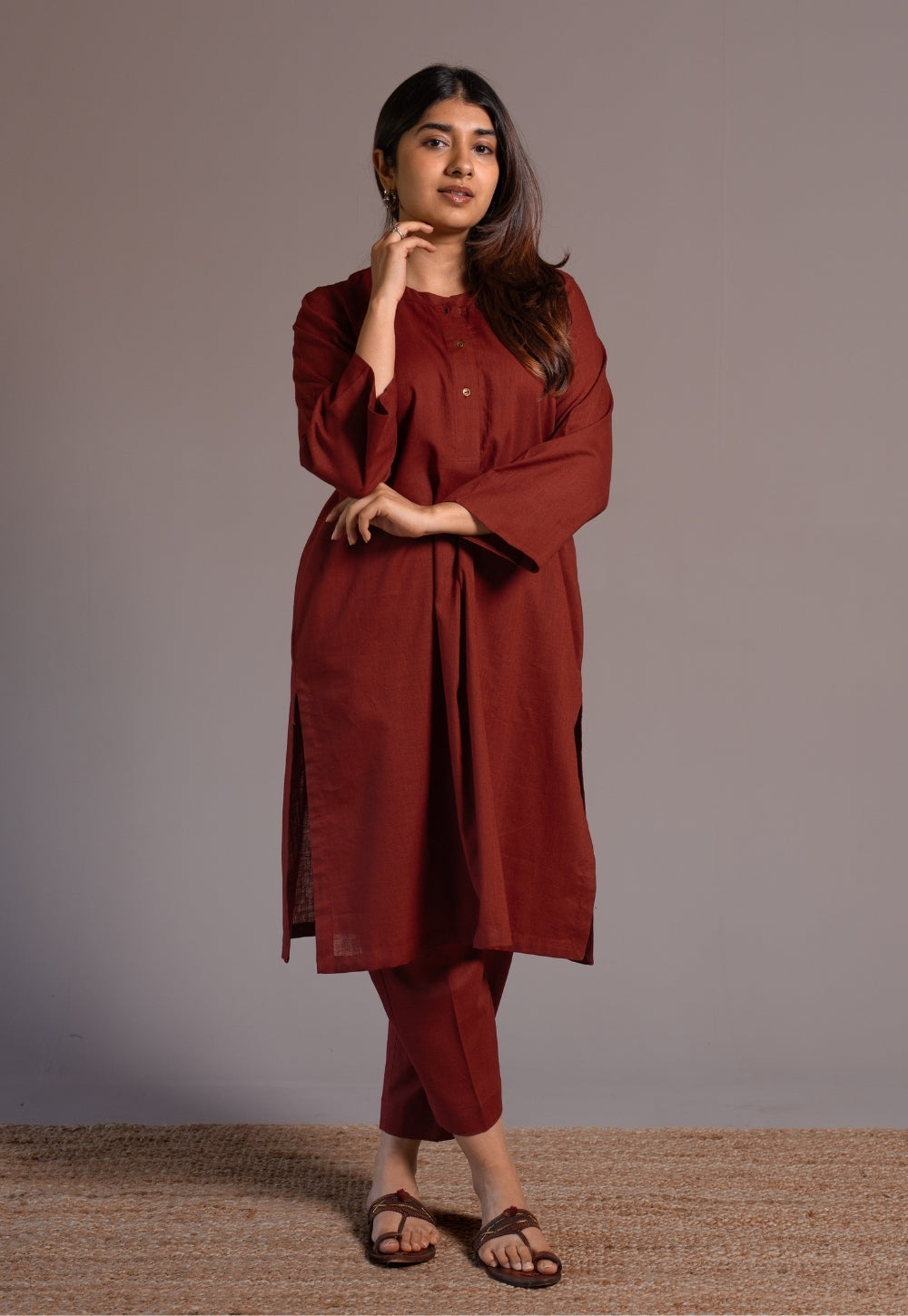 Madder Solid Slub Cotton Straight Co-Ord Set- DyeVerse