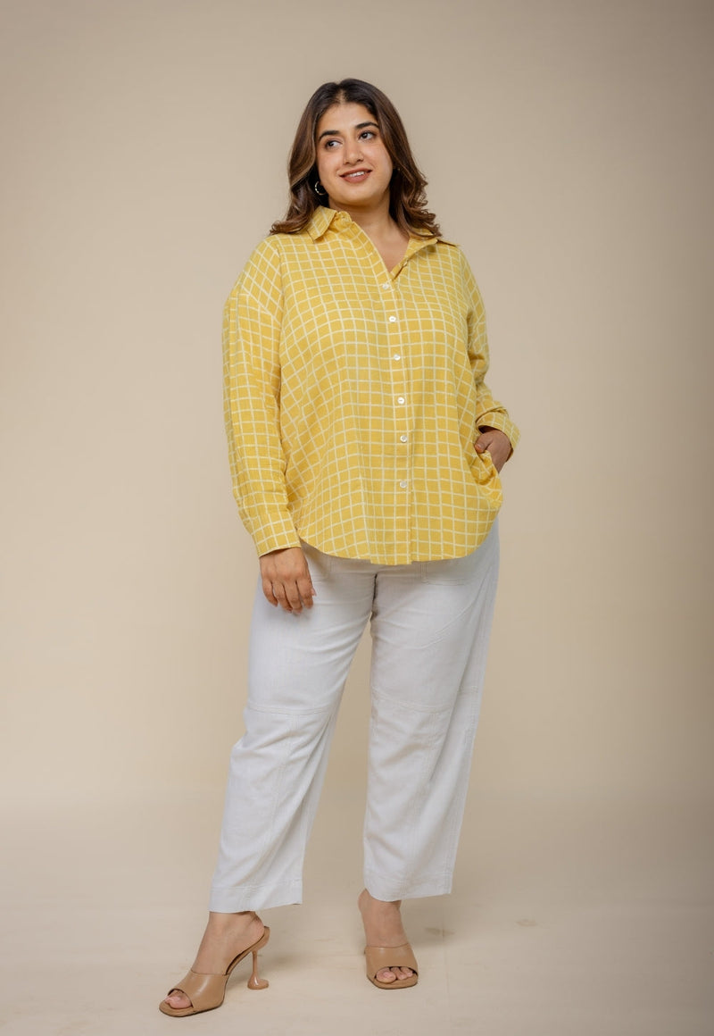 Ruhi Yellow Hand Block Print Slub Cotton Anti-Fit Shirt