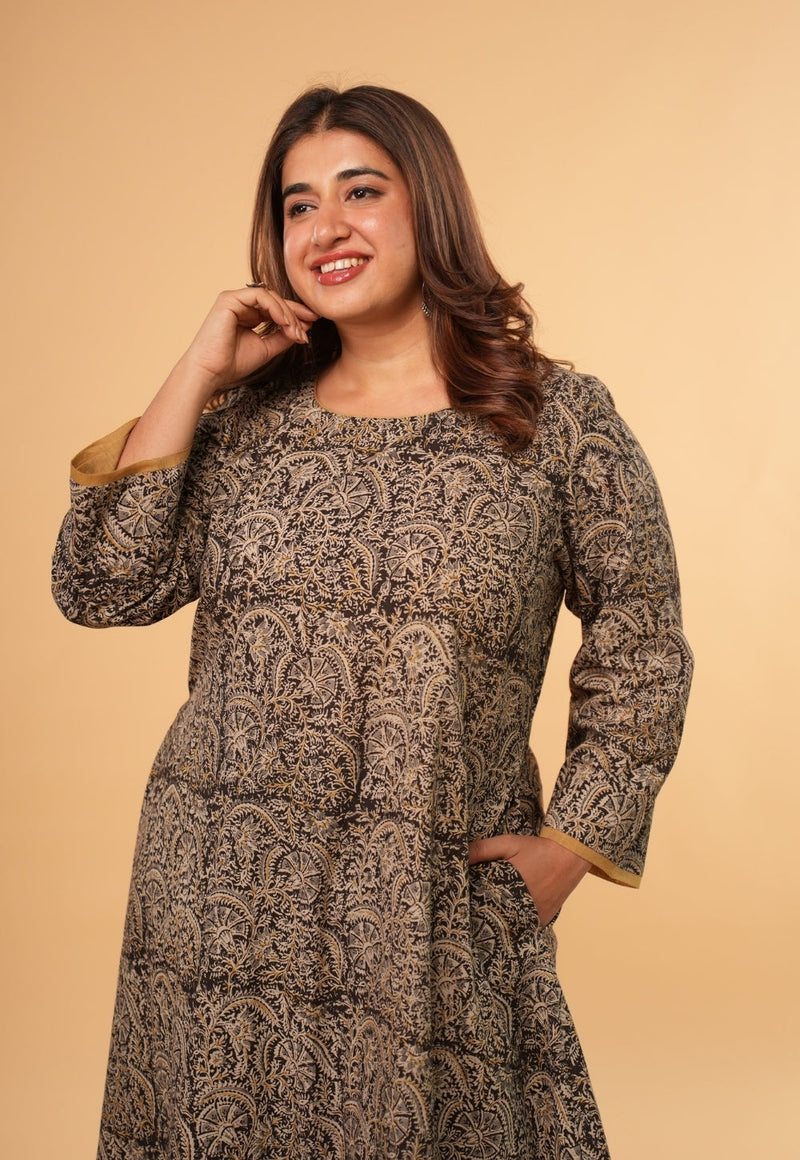 Nazia Black Kalamkari Cotton A Line Kurta