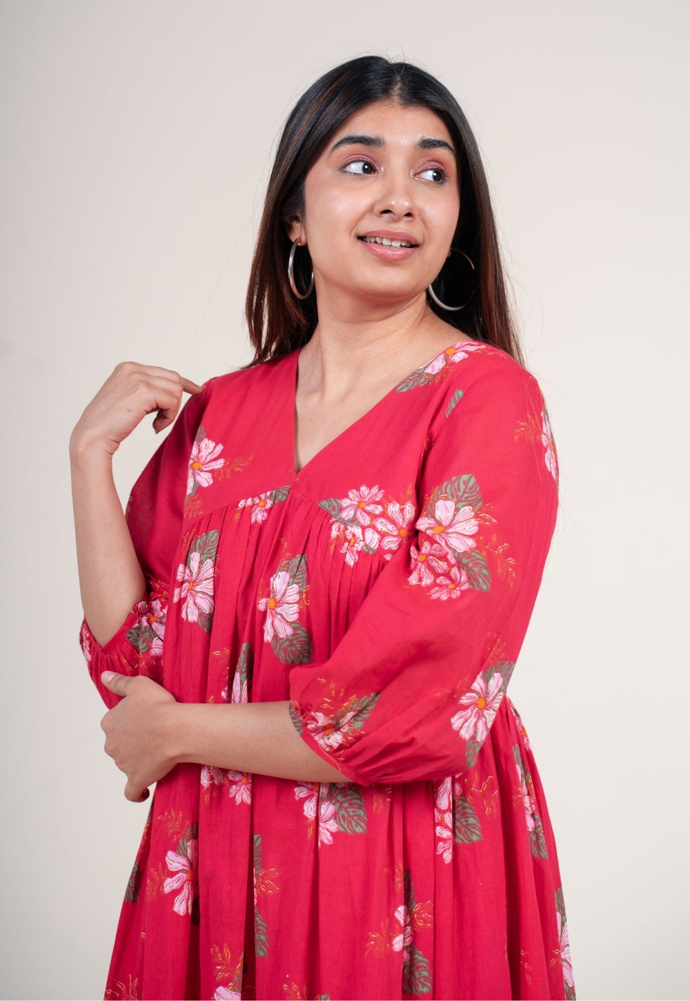 Diksha Hot Pink Printed Mul A Line Dress