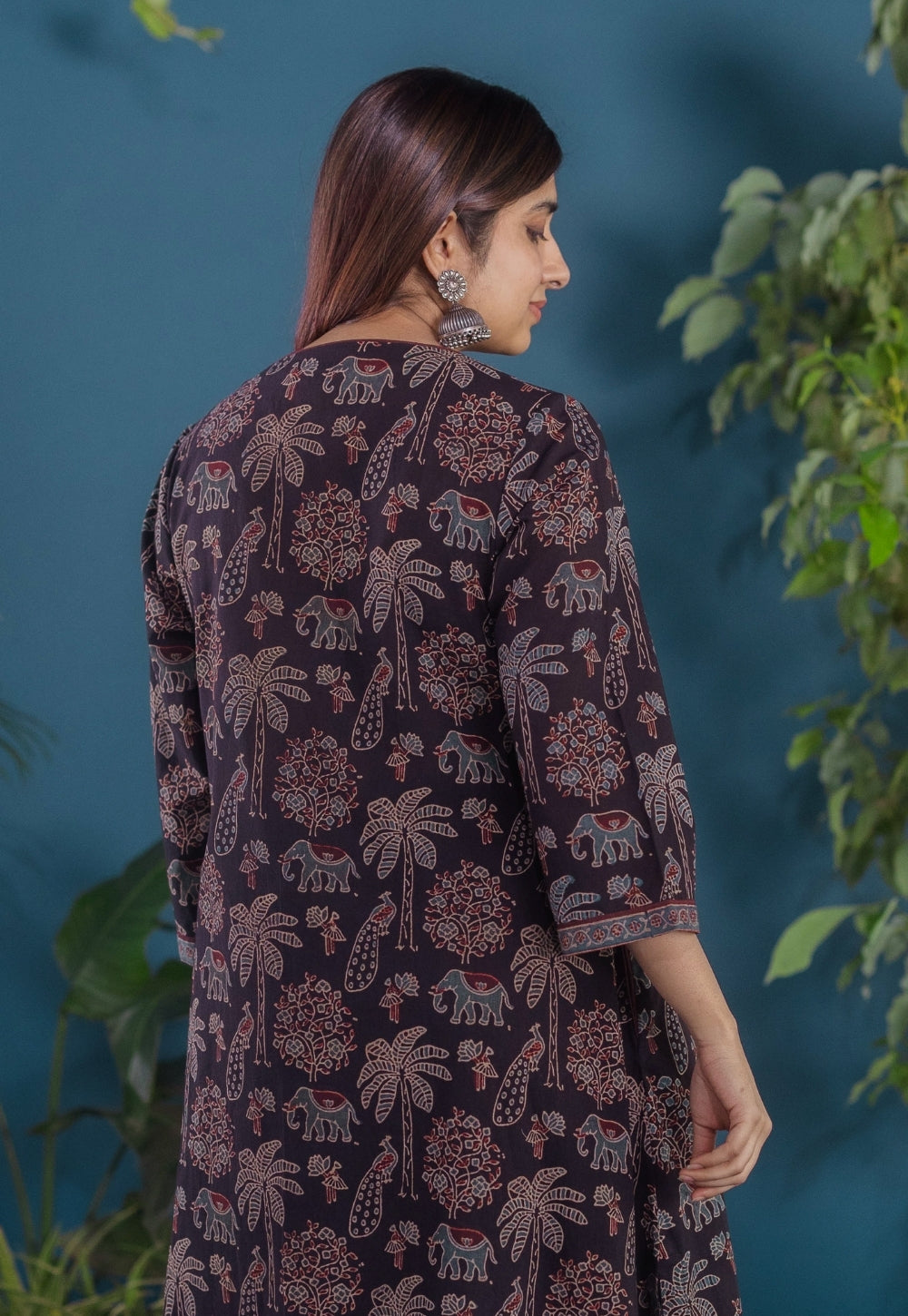 Ireen Black Ajrakh Cotton A Line Kurta