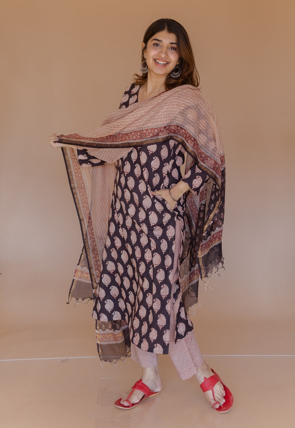 Aarushi Black Bagru Cotton Straight Kurta