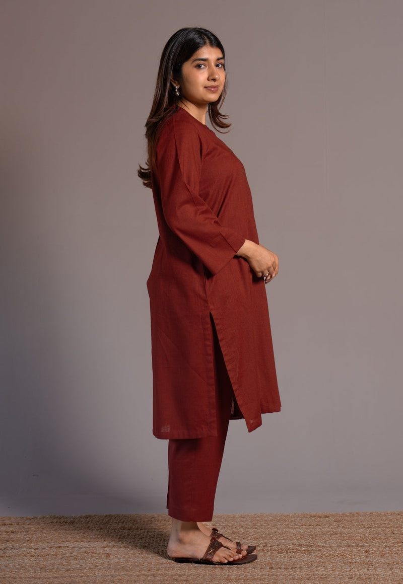 Madder Solid Slub Cotton Straight Co-Ord Set- DyeVerse