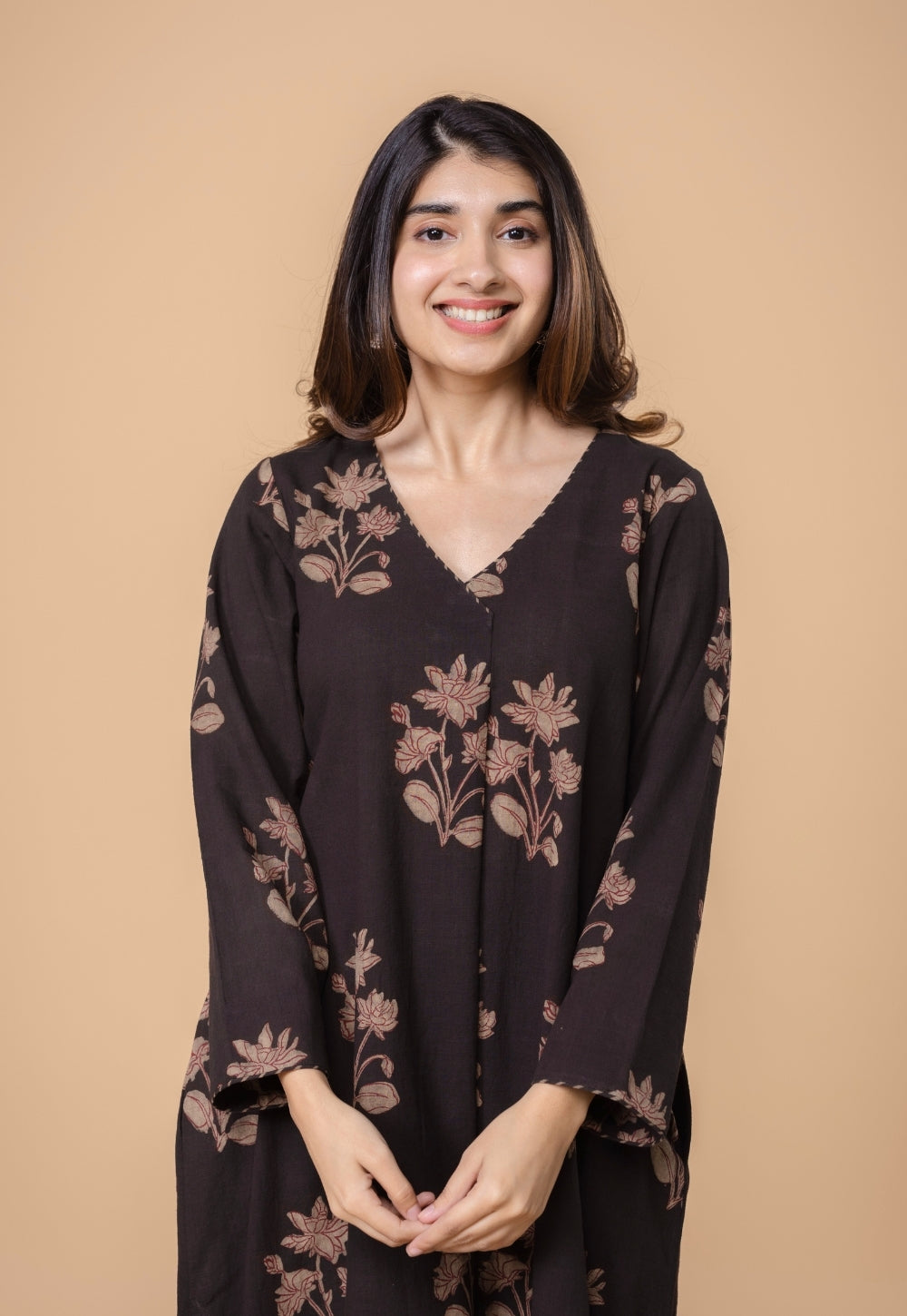 Megha Brown Dabu Slub Cotton Straight Kurta