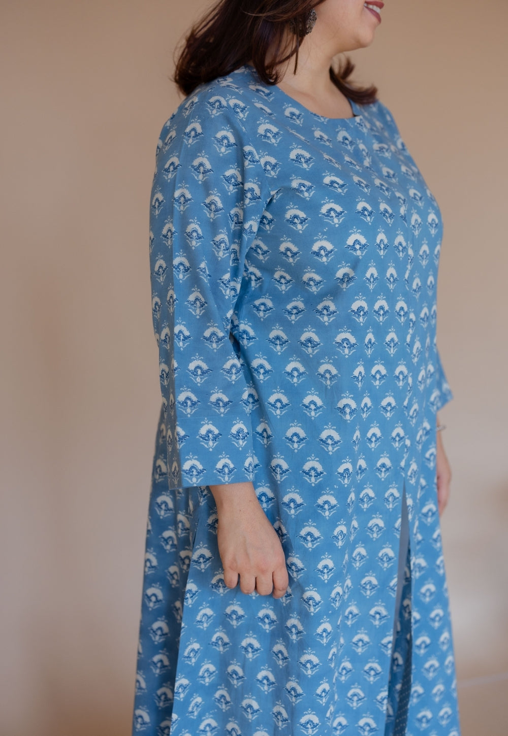Zyra Blue Ajrakh Cotton A Line Kurta