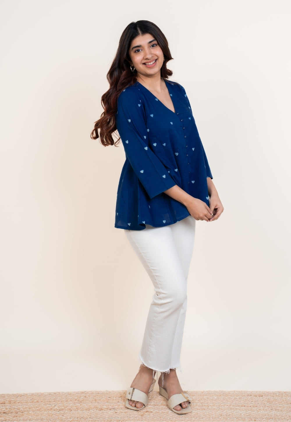 Yuvika Blue Dabu Cotton A Line Short Top