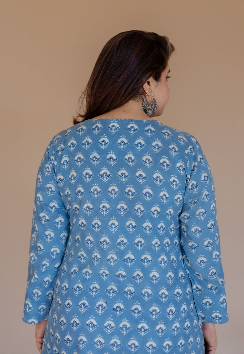 Zyra Blue Ajrakh Cotton A Line Kurta